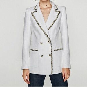 ZARA Elegant White Double-Breasted Women's Blazer